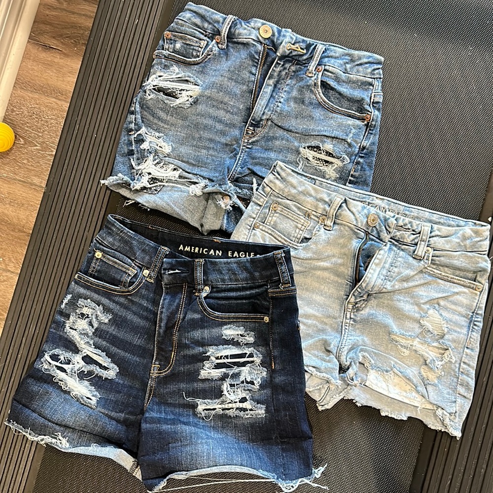 3 pairs of American Eagle Outfitters size 4 Curvy Hi-Rise Shortie jean shorts